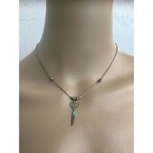 Silver Heart  and Feather Necklace